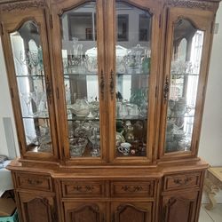  Solid Wood China Hutch with Glass Display Cabinet
