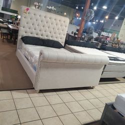 Queen Upholstered Bedframe Beige Color