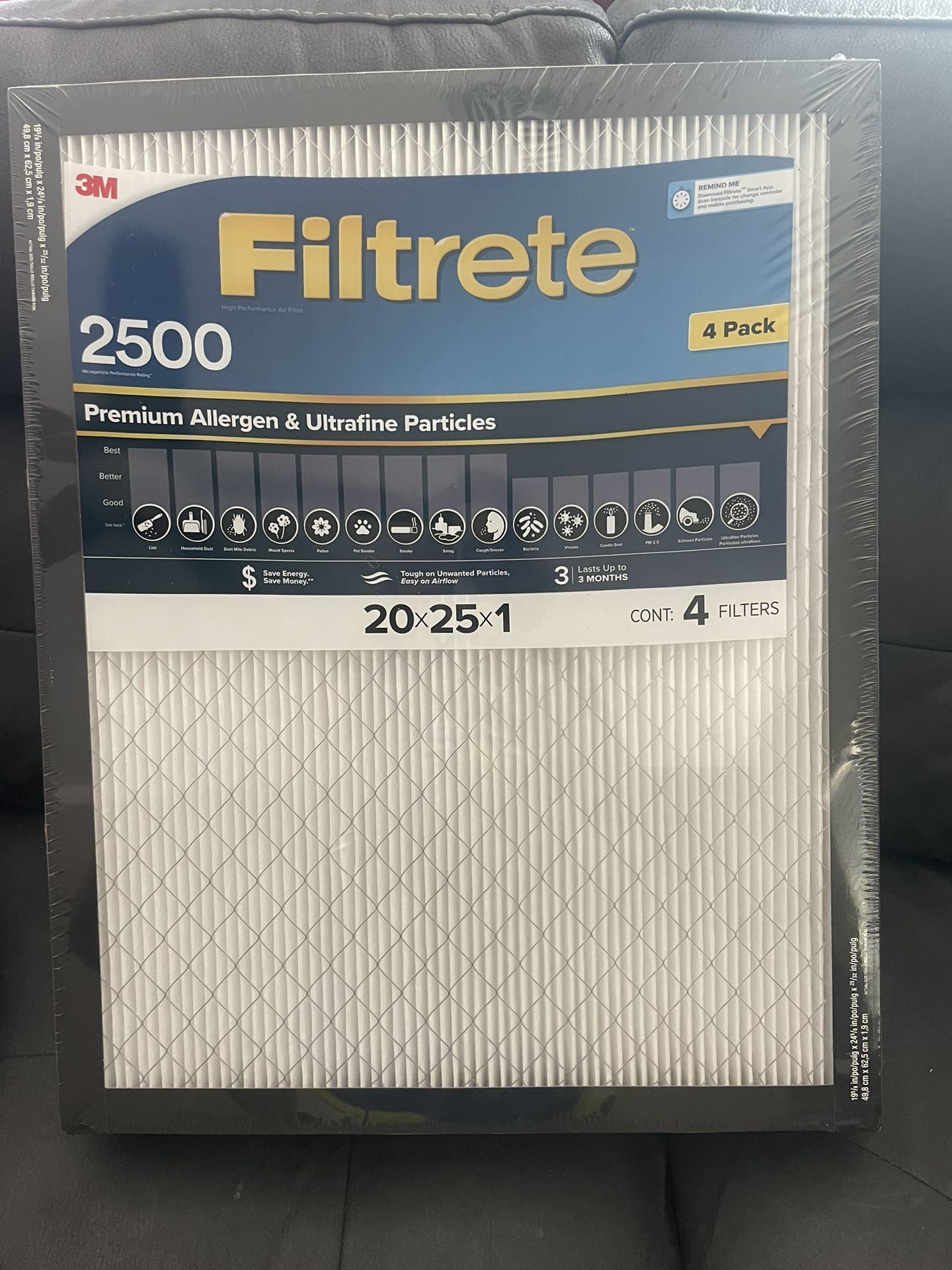 3M 2500 Series Filtrete 1" Filter MPR 2500 MERV 14, 4-pack