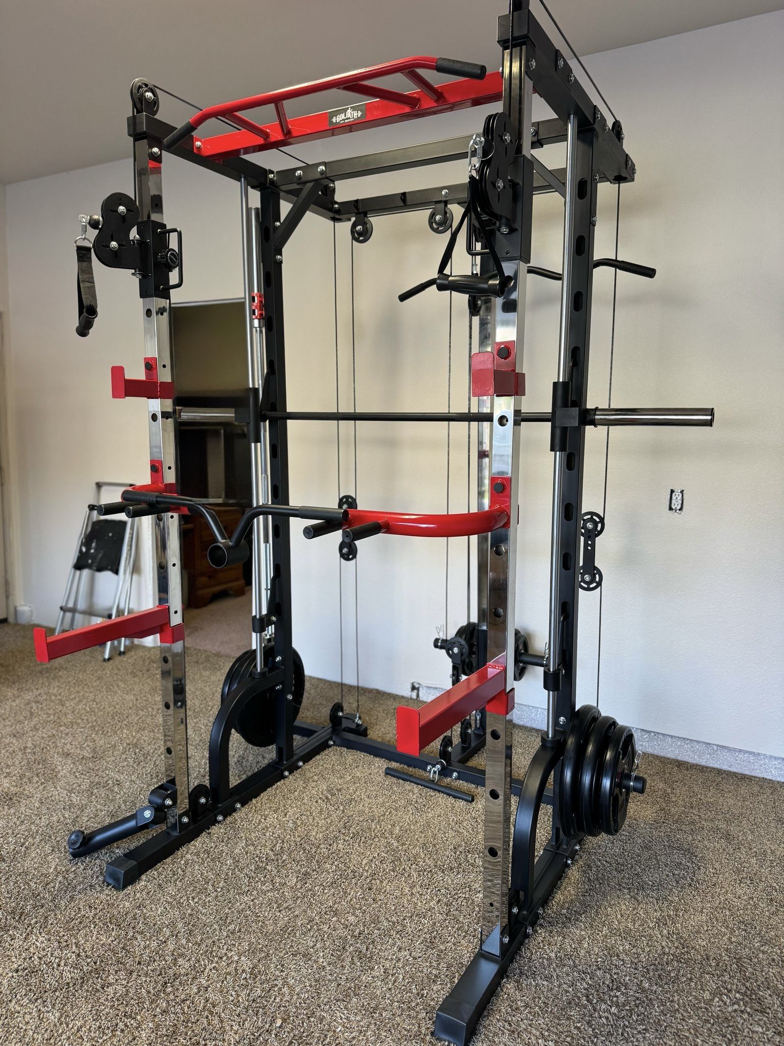 NEW GOLIATH Smith Machine With Pulley System Add Straight Barbell, Bench , Attachments For Your Weights