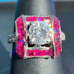 14k white gold 1.5CTW Ruby stone 0.85CTW Diamond ring size 5.5