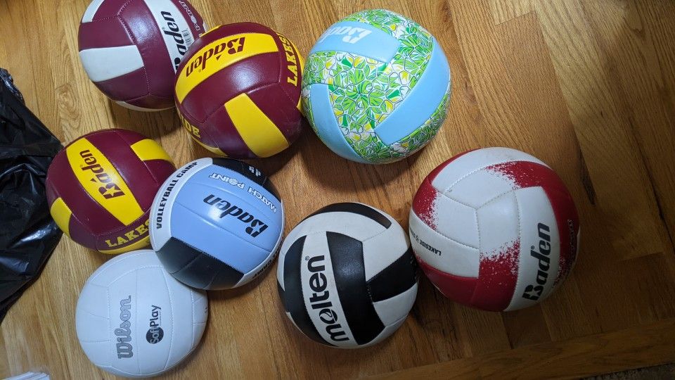 8 Volleyballs All are Filled w/ Air Baden Lakeside Molten Wilson Ball