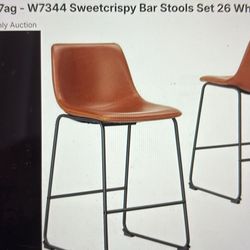 New Sweetcrispy Bar Stools Set, 26 Whiskey Brown, Set of 2 (W7343/7344)
