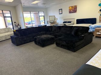 Modular black corduroy sectional