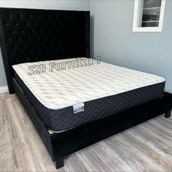 Ck Black Chanelle Wingback Bed Ortho Mattress Included!!
