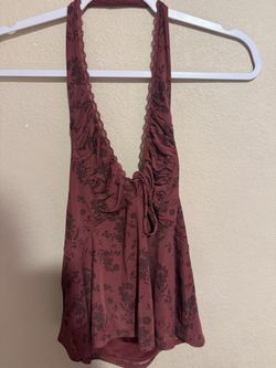 Burgundy floral halter top