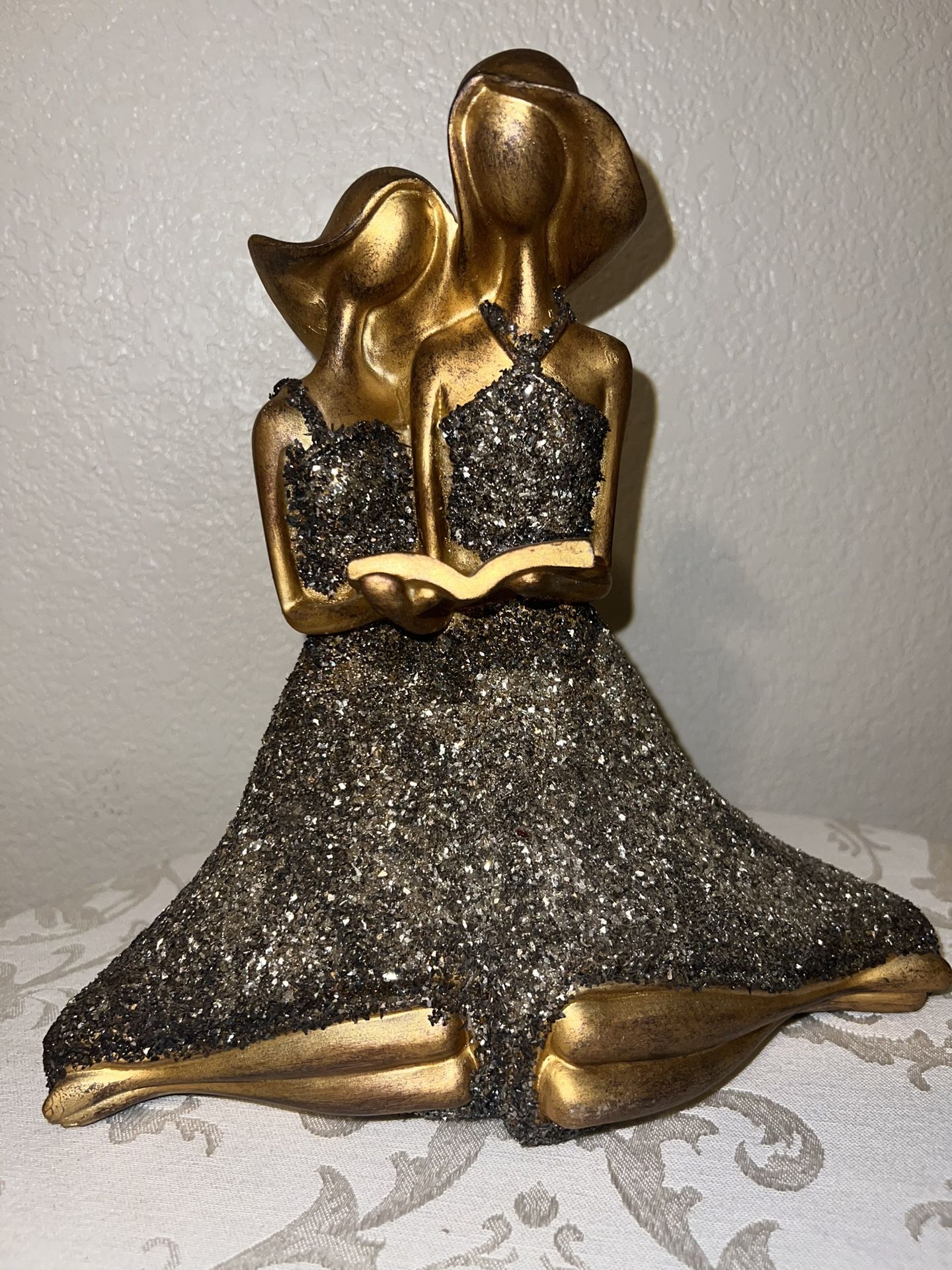 Vintage Bronze Finish Statue Women Sitting Reading Together