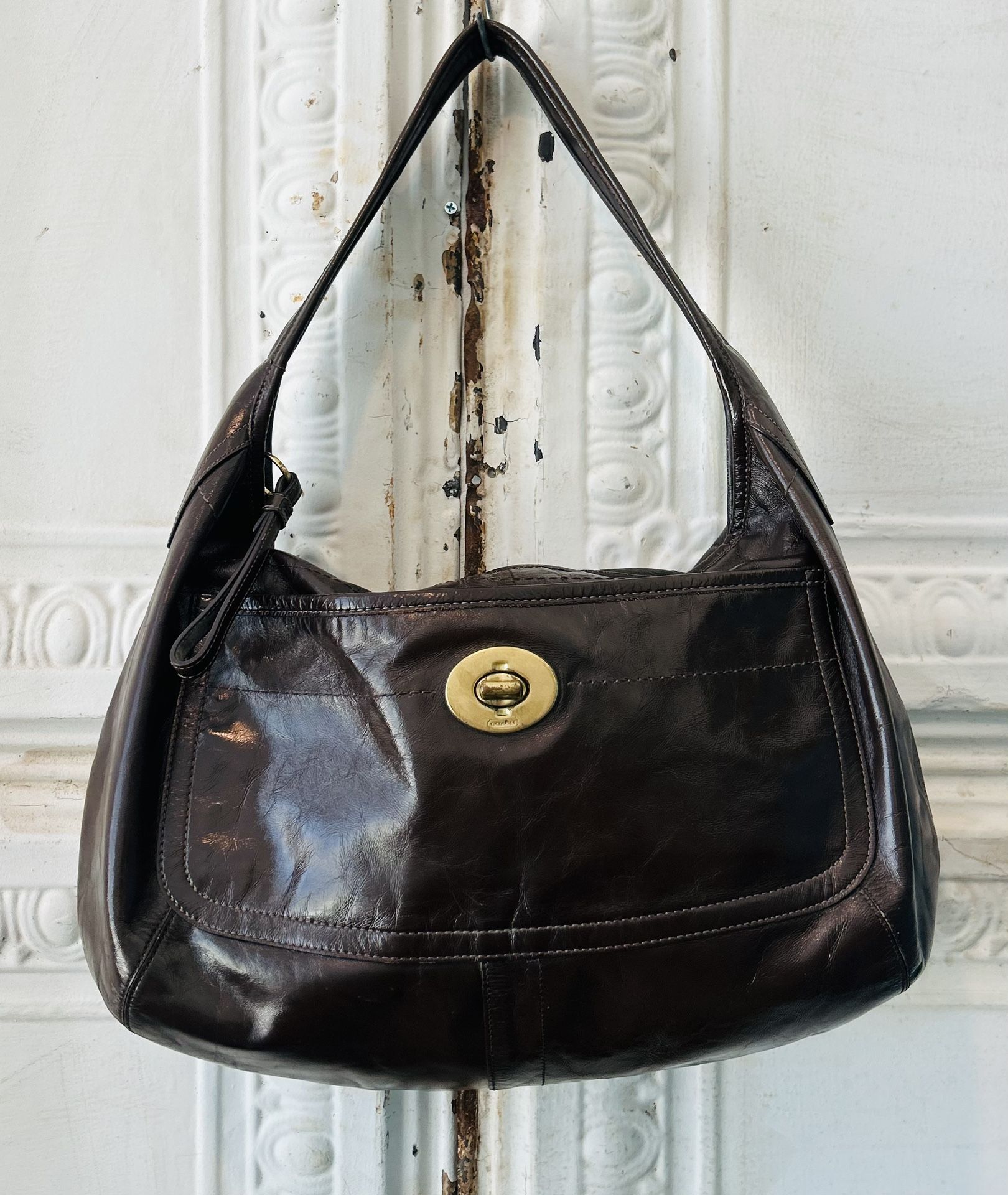 Coach Ergo Extra Large Brown Patent Leather Tote Hobo Shoulder Bag F12887