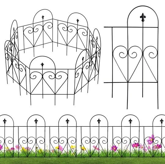 Poshions Garden Fence with 5mm Thick Metal Wire Decorative Fence Panels Garden Border Fence Small Fence Panels 17"W x 32"H Outdoor Fence