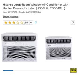 Hisense Large Room Window Air Conditioner with Heater, Remote Included ( 230-Volt , 11500-BTU )