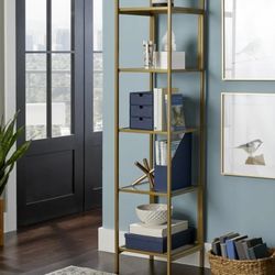 Gold Metal & Glass Bookshelf Bookcase - NEW