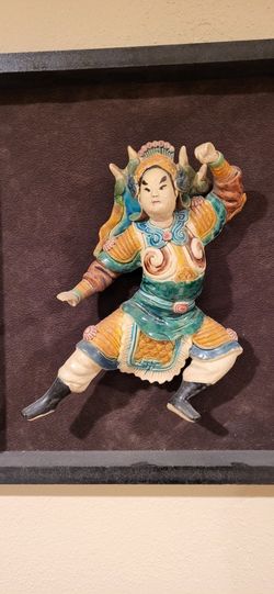 antique Chinese Roof Tile Wall Hanging Framed 