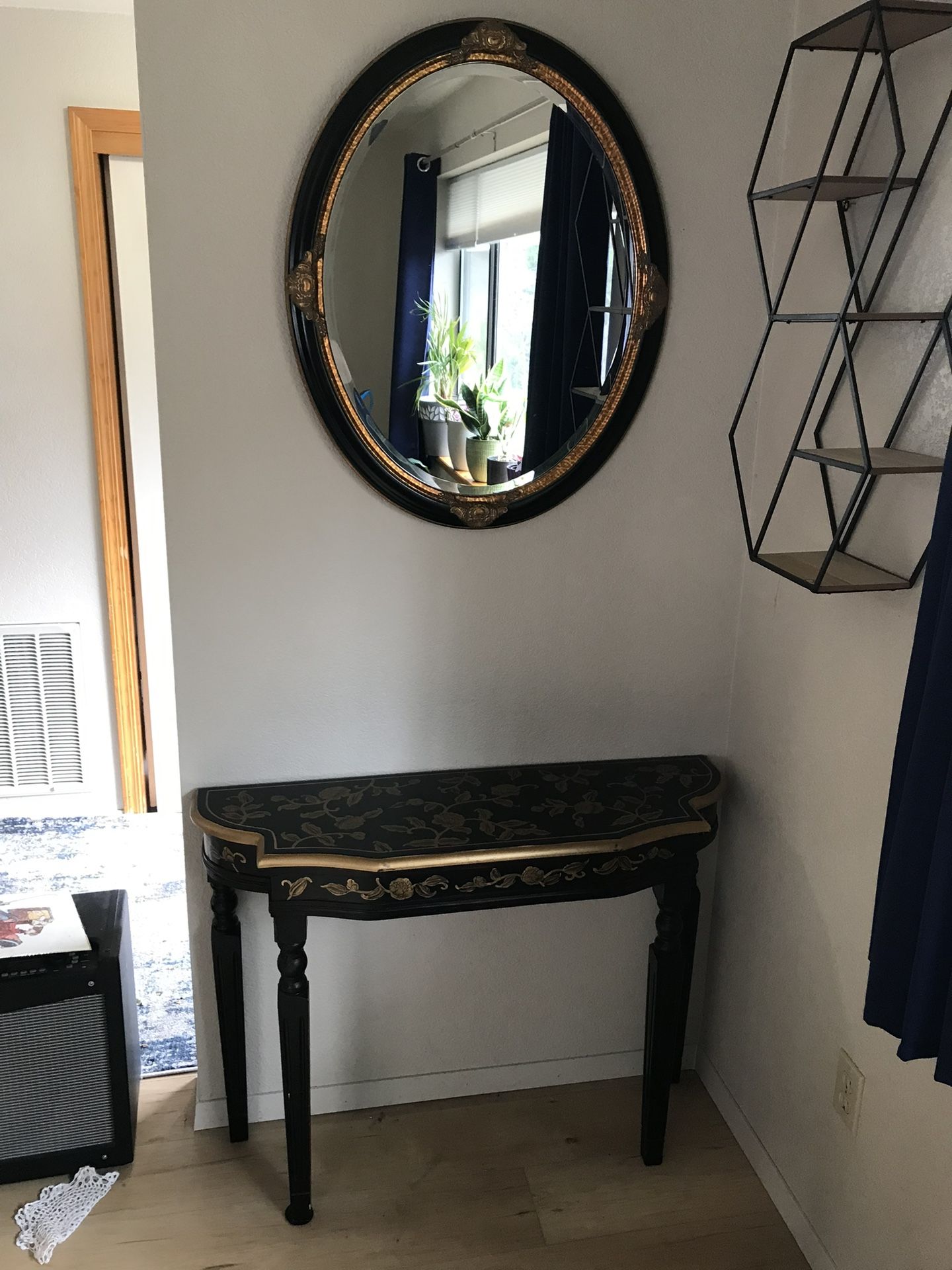 Black And Gold Matching Table And Mirror