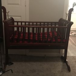 Vintage Dark Wood Swinging Bassinet 