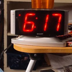 Sharp LED Digital Alarm Clock, Swivel Base, Silver Case, Red Display, SPC033D