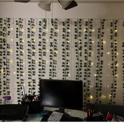 12 Pack Artificial Ivy Leaf Plants with 240 LED Window Curtain String Lights, Fake Plants