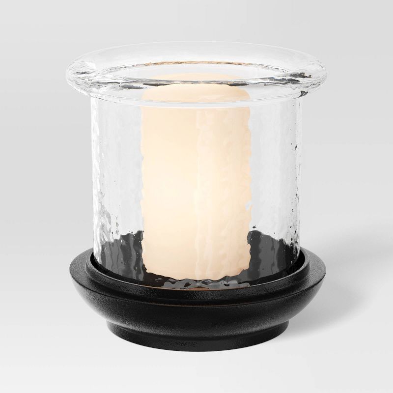 Glass Indoor Outdoor Lantern Candle Holder with Cast Metal Base Black - Threshold