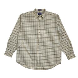 PENDLETON BUTTON UP PLAID SHIRT LARGE L MENS CREAM LONG SLEEVE FLANNEL VINTAGE