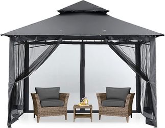 MASTERCANOPY Outdoor Garden Gazebo for Patios with Stable Steel Frame and Netting Walls (9x9,Dark