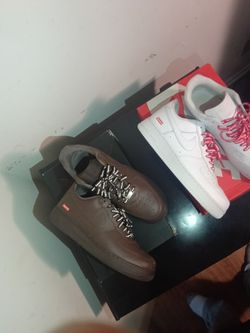 Brown and All white supreme Nike Air Force 1s