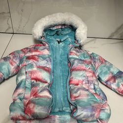 Snozu Kids' Jacket 2 T NWT Pink And blue Snowflake Warm Faux Fur Hood