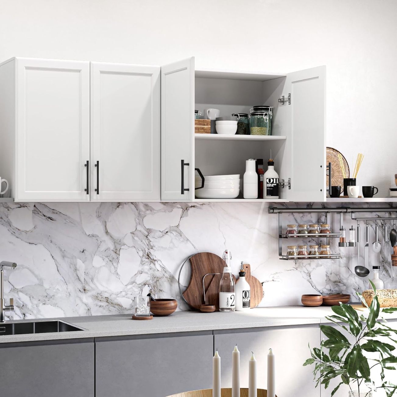 ✨Fully Assembled✨Wall Storage Cabinet Set, 24” White Shaker Style (2 Pieces) Perfect for kitchen, laundry room, bathroom, or garage organization. 💰1