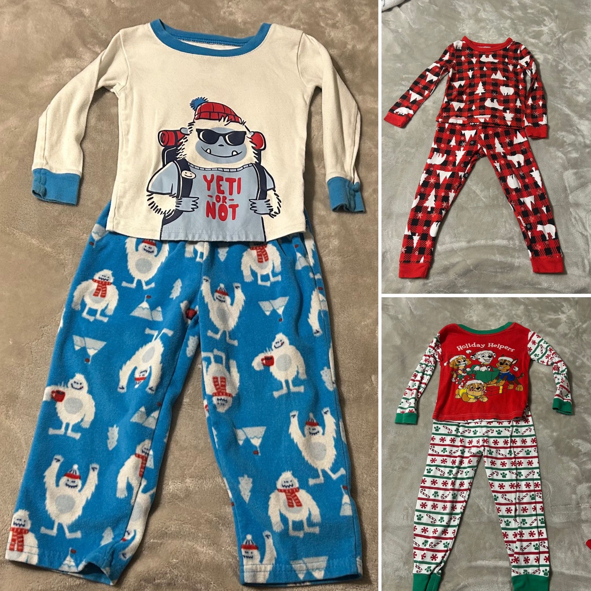 Christmas Holiday Pajamas Toddler size 2t—Paw Patrol is well loved all 3 sets for one price