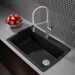 Blanco
DIAMOND Silgranit Dual Mount Granite Composite 33.5 in. 1-Hole Single Bowl Kitchen Sink in Anthracite