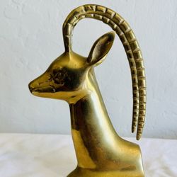 VINTAGE 7.5" TALL BRASS ANTELOPE, GAZELLE BUST Bookend