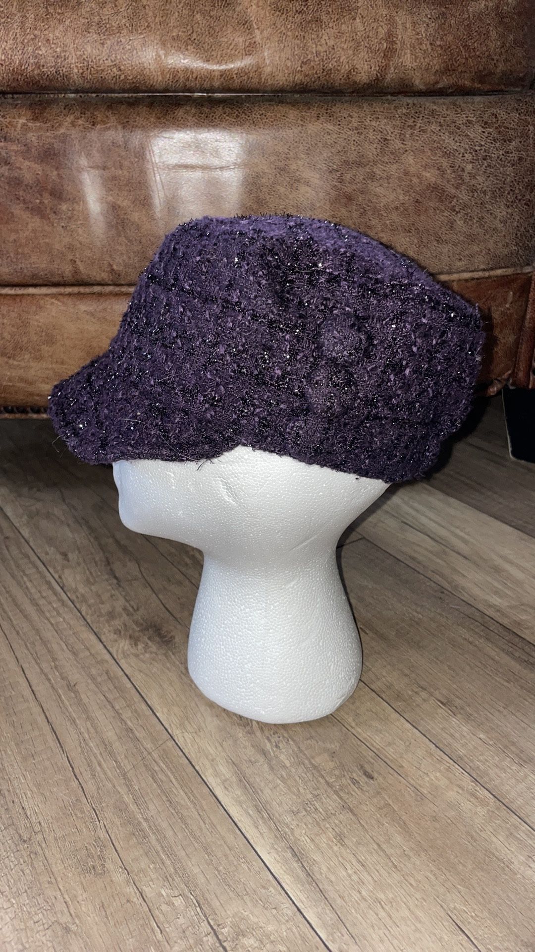 Womens teens girls purple black material sparkly hat cap one size