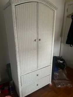 White wicker armoire wardrobe