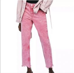 Zara Acid Wash Pink high-waisted straight-leg jeans size Small Women