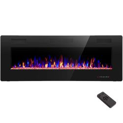 R.W.FLAME Electric Fireplace 50 inch Recessed and Wall Mounted,The Thinnest FireplaceLow Noise, Fit for 2 x 6 Stud, Remote Control with Timer,Touch Sc