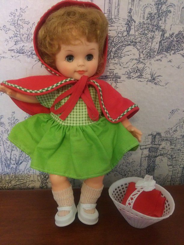 Antique 1960s Little Red Riding Hood Baby Doll 11" w/Basket