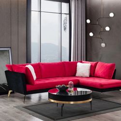 Nessa Velvet Red/Black RAF Sectional /couch /Living room set