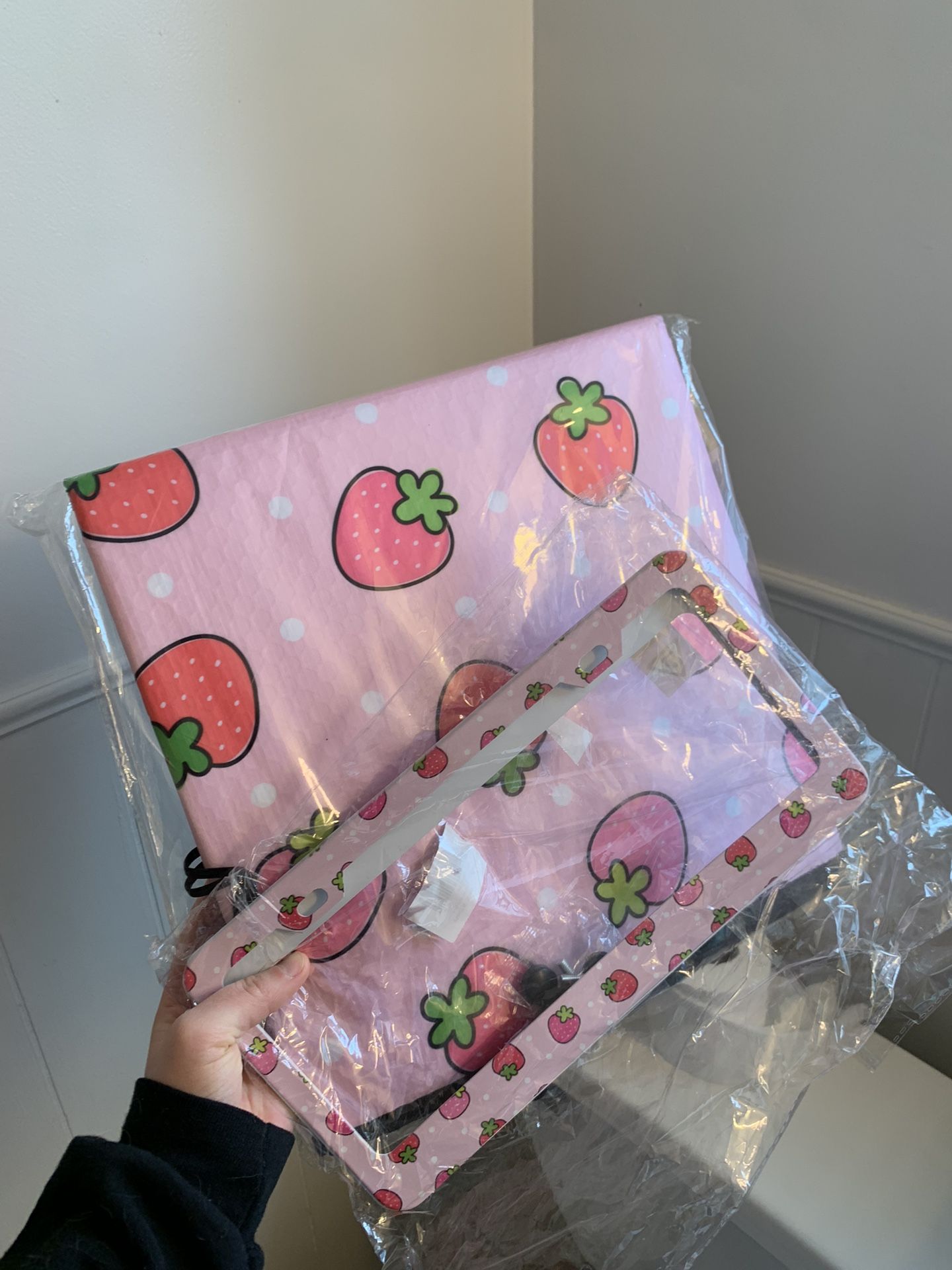 Pink Strawberry Car Windshield Cover & License Plate Cover