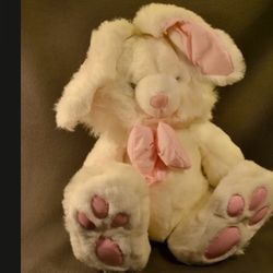 Easter Bunny White Rabbit Kids of America Plush Bow Pink Tie Polka Dots 13"