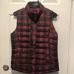 Gap Vest Womens S Red Black Quilted Snap Gilet  Puffer Jacket Coat Preppy Casual