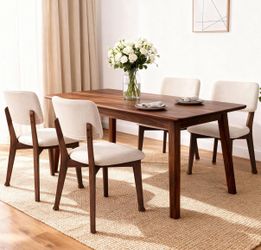 Dining Chairs Set of 4, Mid Century Modern Kitchen Chairs with Fabric Upholstered and Curved Backrest for Dining Room, Restaurant/Cafe, 300LBS Capacit