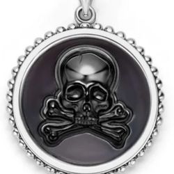 NEW LAGOS AMULET PENDANT W/ Tag. ROUND STERLING SILVER BLACK ONYX AGATE SKULL & CROSSBONES RETAIL $500 NOW $275.  BLUE LAPIS Greek Spartan Helmet $275