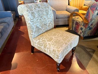 Roll Back Accent Chair with Damask Cream and Tan Pattern