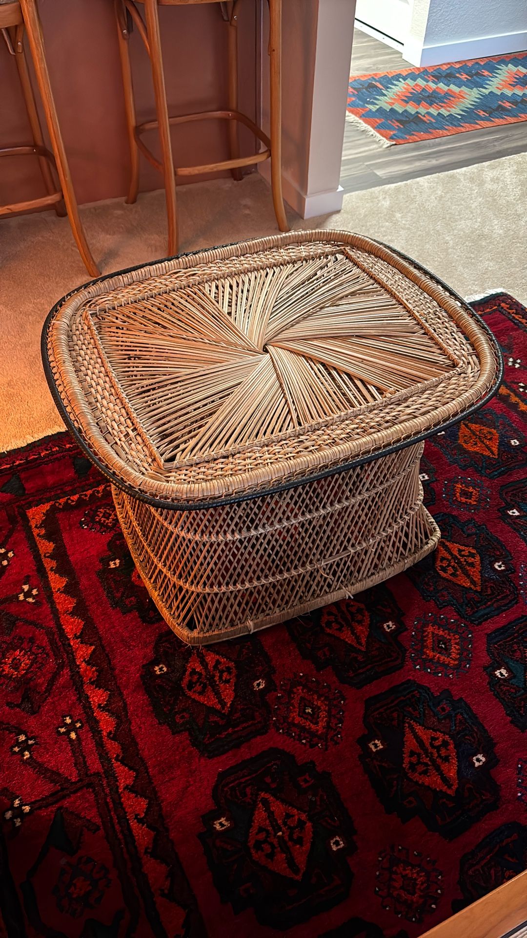 Vintage Rattan Side Table, Mcm Boho Mid-Century