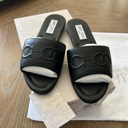 Women’s Authentic JIMMY CHOO black Leather Slide Sandals