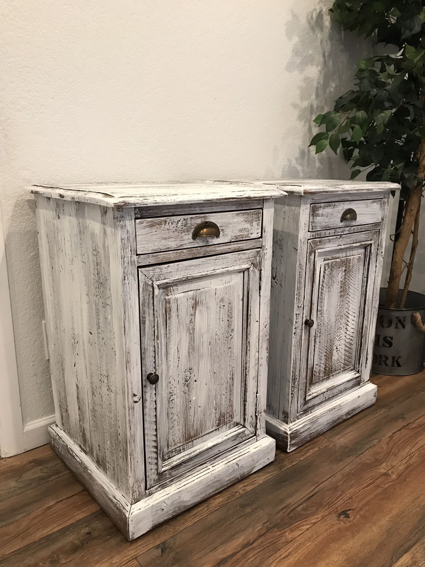 Real solid wood rustic / farmhouse style tall end tables / nightstands