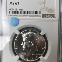 1966 SMS 50c Kennedy Half Dollar MS67 Sight White Certified NGC