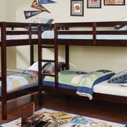 L-Shaped Quadruple Twin Bunk Bed