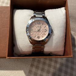 Women’s Coach Watch Silver Band With Pink Dial