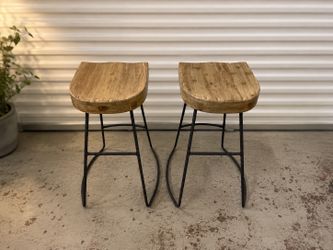 Industrial Bar Height Stool-Saddle Seat- Metal Frame -  Set of 2 - (28"-30")