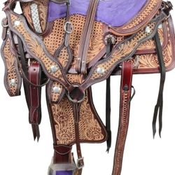 Barrel Racing Western Saddle Headstall Breast Collar And Matching Pad