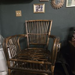 Vintage Rattan Armchair. Pole Chair. Bamboo Chair